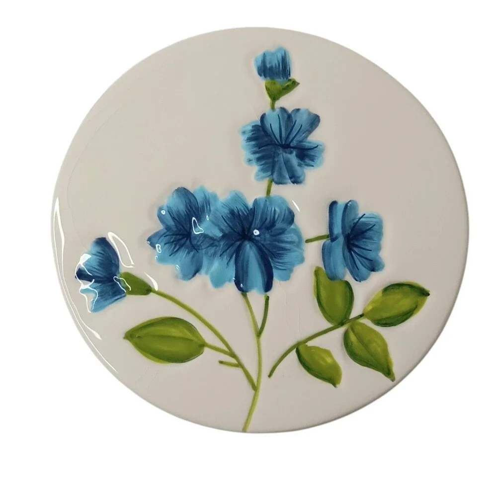 4 Floral Ceramic Handpainted Coasters Red Yellow Blue Green 4.5